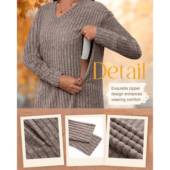 3 Pack Oversized Women's Maternity Nursing Tops Vneck Cozy Long Sleeve - Picture 5 of 6